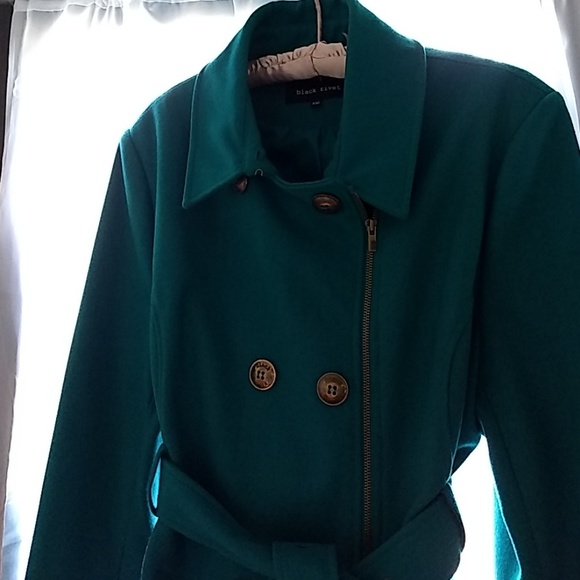Teal, double breasted, wool overcoat - Picture 8 of 8